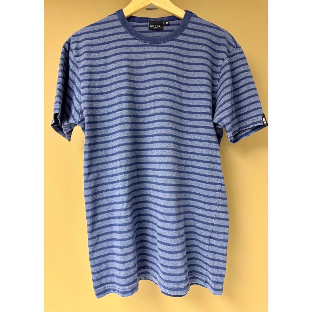 GUESS Jeans Men's Striped T-Shirt Cotton Crew Neck Blue Heather Stripes Size M